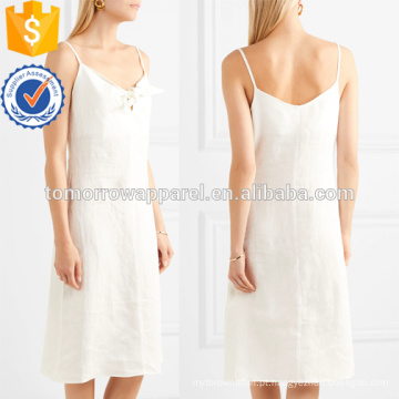 Venda quente Spaghetti Strap White Tie-Front linho Midi vestido de verão com arco Fabricação Atacado Moda Mulheres Vestuário (TA0244D)